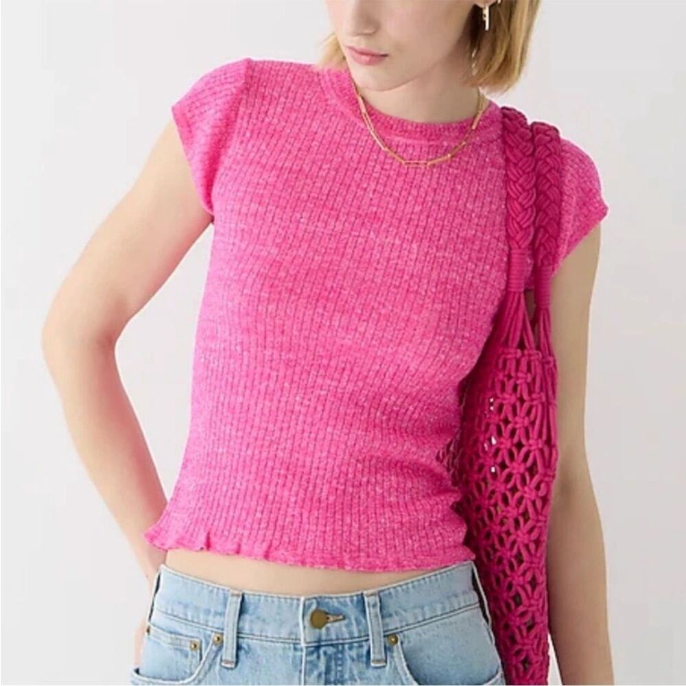 J. Crew Top Merino Wool Linen Knit Ribbed Cap Sleeve Size Small Pink